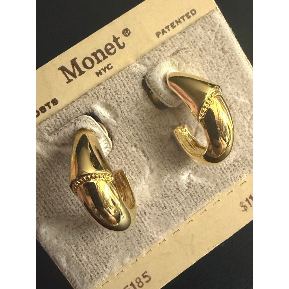 Vintage Monet Hoop Earrings Gold Tone 80s Pop
